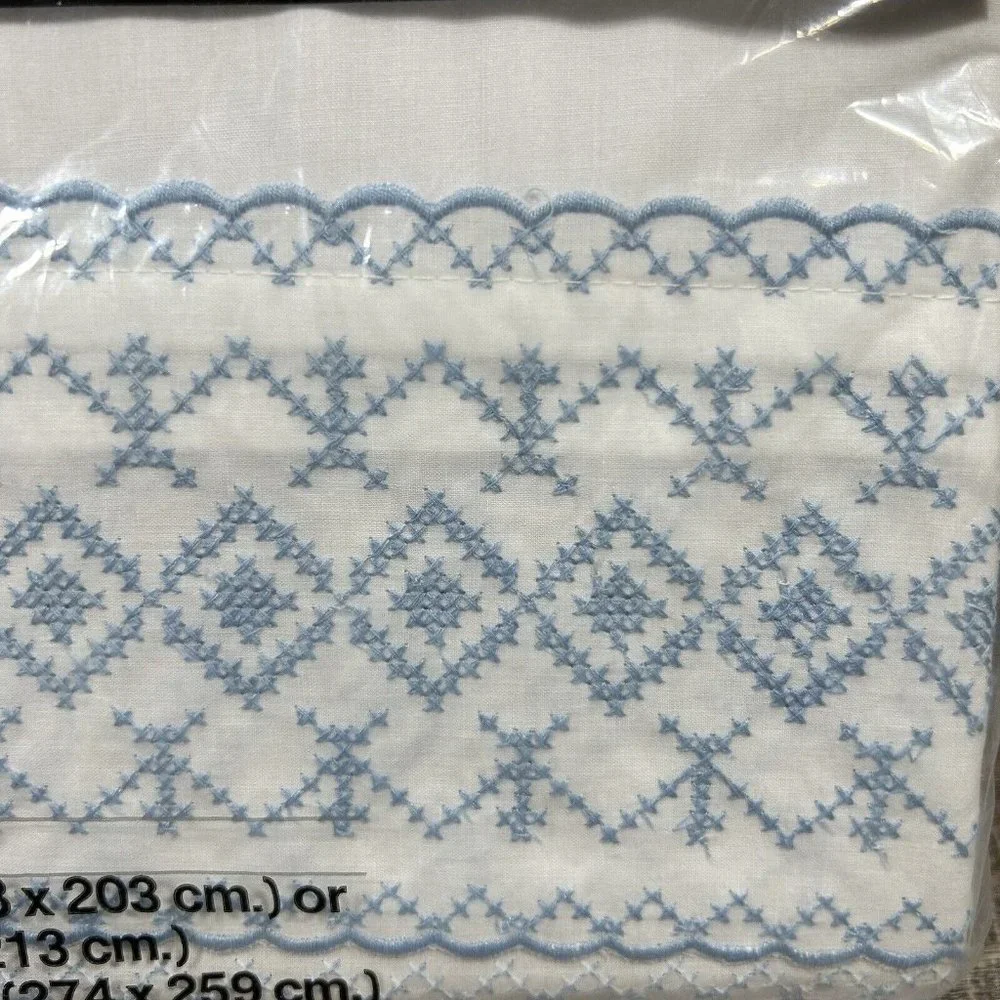 Vintage JP Stevens Utica Percale King Flat Sheet LITCHFIELD SAMPLER Cross Stitch